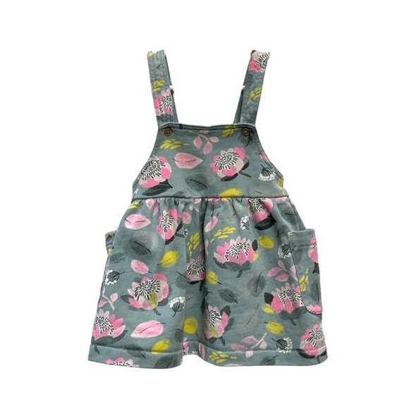 Oliver + Rain 100% Organic Cotton Overall Pinafore Dress Floral Size 9 Months - Picture 1 of 9